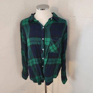 Aerie Green Blue Plaid Top Women's Size Medium‎